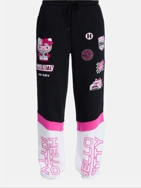 Sanrio Hello Kitty Black Pink White Racing Patch Joggers